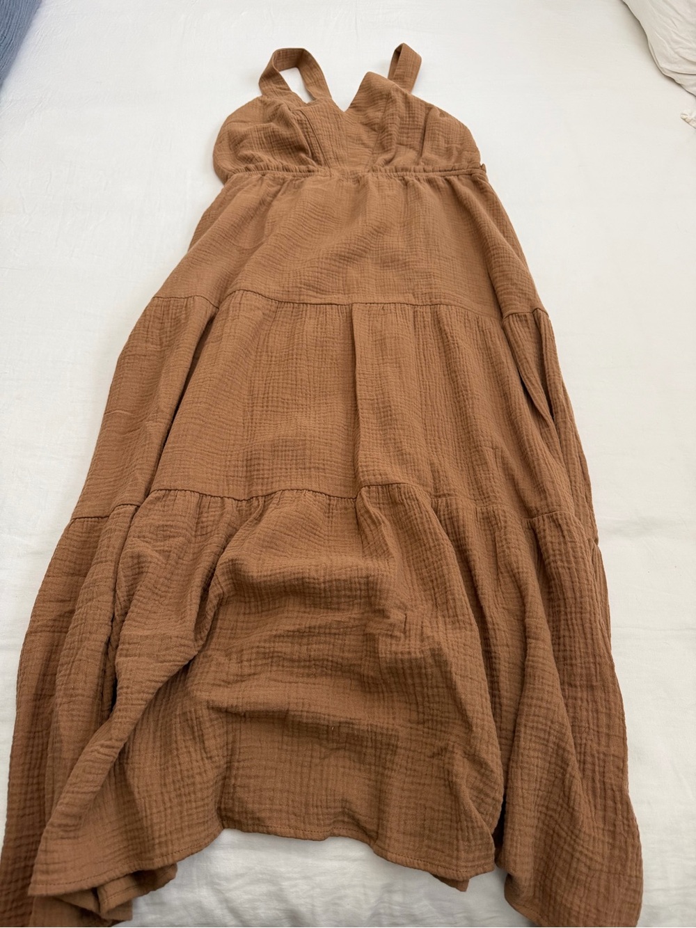 Steve Madden Brown Tiered Cotton Gauze Maxi Dress